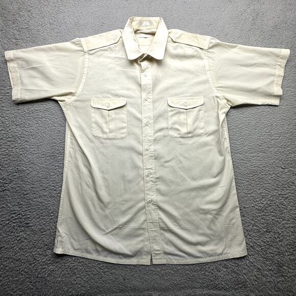 Vintage Christian Dior Short Sleeve Button Up Shirt Mens Large Yellow Pockets - Picture 1 of 12